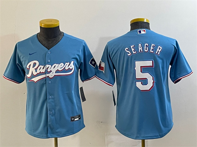 Youth Texas Rangers #5 Corey Seager Blue With Patch Stitched Baseball Jersey